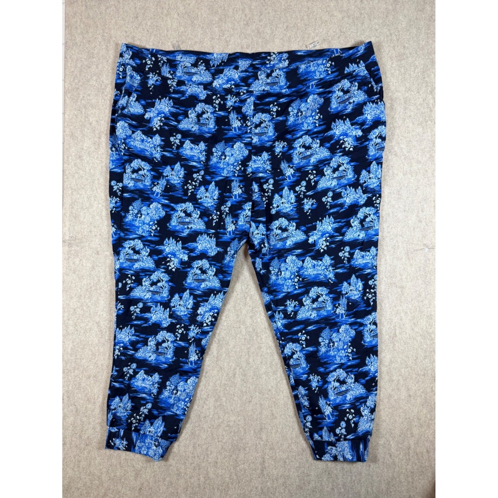 P98. Logo Lori Goldstein 4X Blue Scenic Toile Print Jogger Pants Cotton Blend